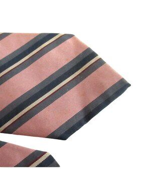 Silk Striped Necktie Ferrell Reed Stanton Woods Mens 100% Pink & Navy